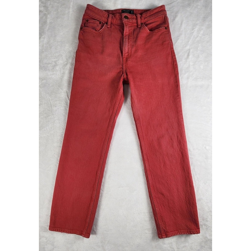 Abercrombie & Fitch Jeans Womens 25 Red Simone High Rise Ankle Straight Denim